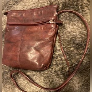 RFID genuine leather cross body bag walnut adjustable strap 2 outside flaps zip